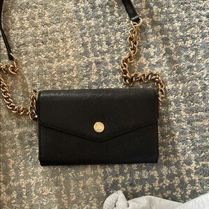 Michael Kors Black Leather Crossbody Bag with Gold Chain
